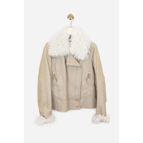 Gucci Beige Cropped Leather Jacket With Fur Collar Leather/Shearling - Picture 1 of 4